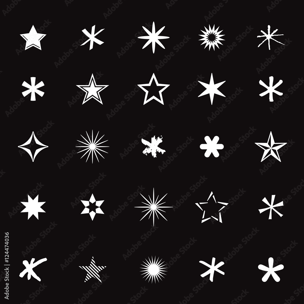 Set of White Stars. Vector Illustration.
