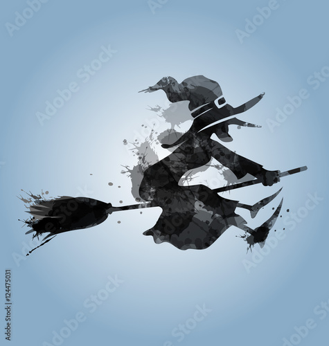 Vector illustration of a flying witch