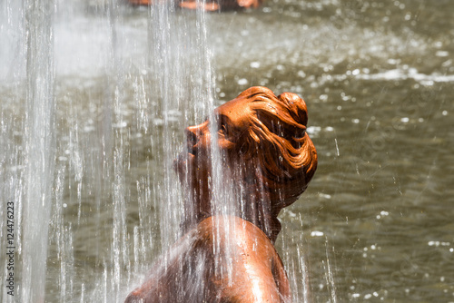 Fountain operating at palace gardens of La Granja de san Ildefonso , Segovia, Castile and Leon, Spain
