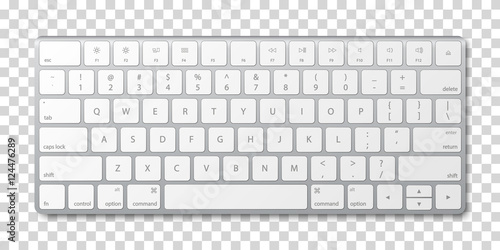Modern aluminum computer keyboard on transparent background.