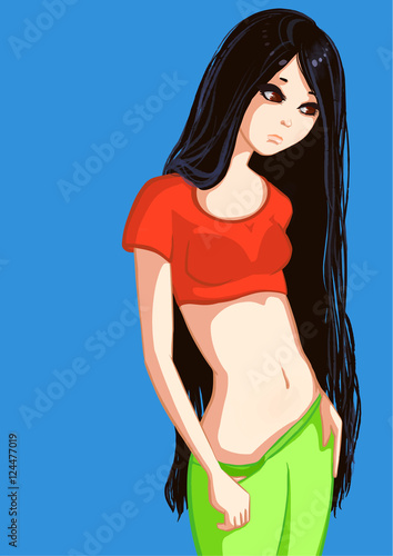 Brunette girl. Sad and lonely