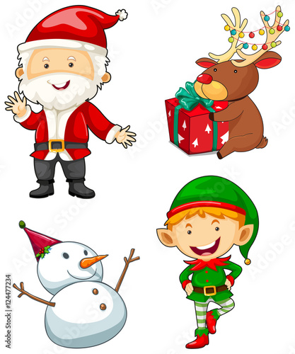 Christmas characters set on white background