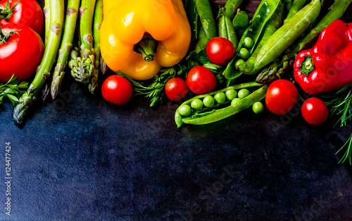 Food background with fresh organic vegetables. top view