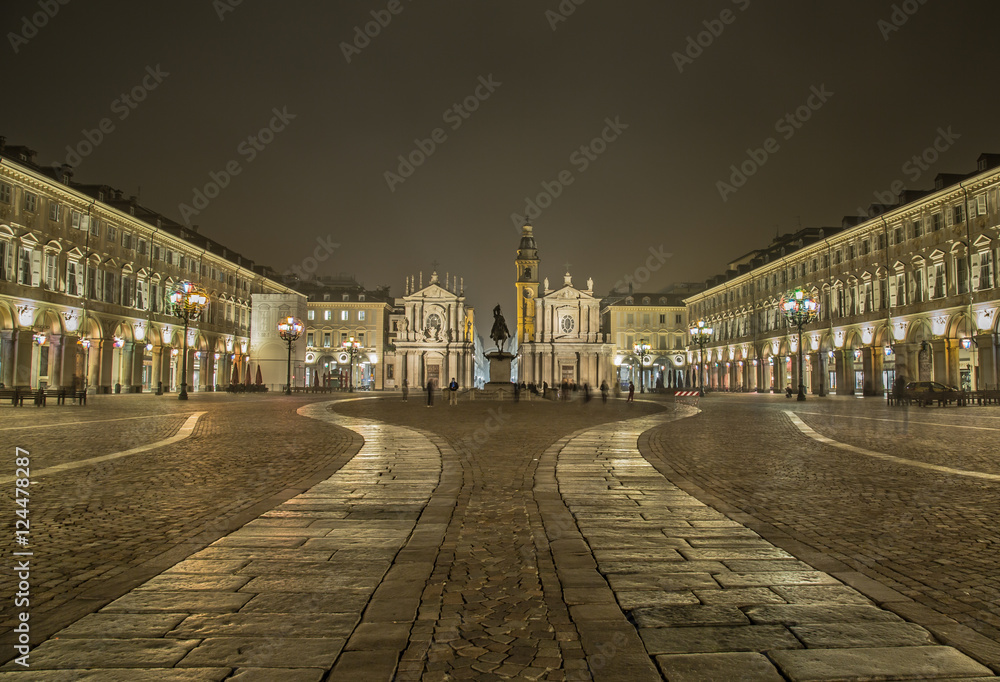 Piazza San Carlo in Turin (Torino), baroque architecture - at night
