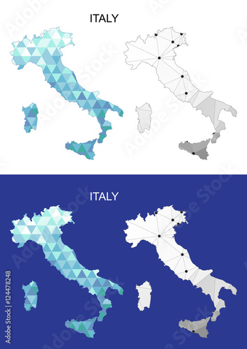 Italy map in geometric polygonal style. Abstract gems triangle.