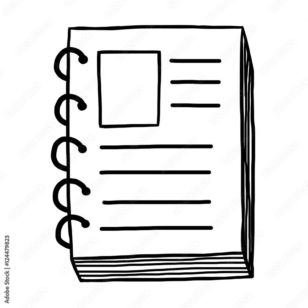 notebook / cartoon vector and illustration, black and white, hand drawn, sketch style, isolated