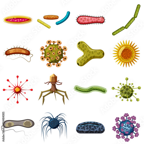 Virus bacteria icons set. Cartoon illustration of 16 virus bacteria vector icons for web