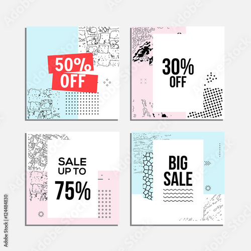Sale website banners design set. Social media banners, posters, email and newsletter designs, ads, leaflets, placards, brochures, flyers, web stickers, promotional material vector illustration design
