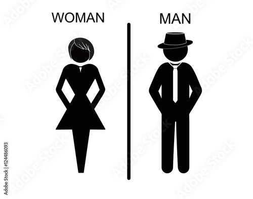 Vector man and woman icons, toilet sign, restroom icon, minimal style, pictogram