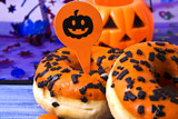 halloween candy on blue background