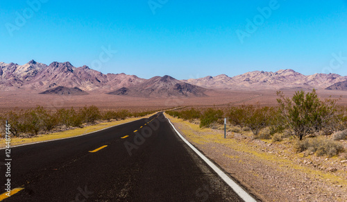 US Highway to death valley national park, California - Picture made on a motorcycle road trip through western USA photo