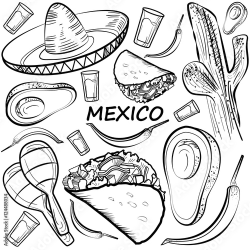 Hand drawn doodle Mexico set
