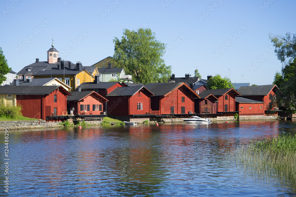 View on the ancient coastal barns in Porvoo. Finland