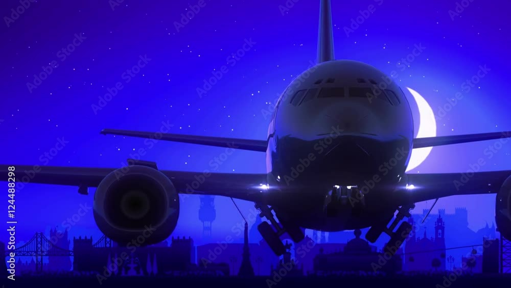 custom made wallpaper toronto digitalLisbon Portugal Airplane Take Off Moon Night Blue Skyline Travel