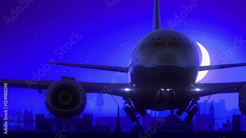 Wallpaper Mural Lisbon Portugal Airplane Take Off Moon Night Blue Skyline Travel Torontodigital.ca