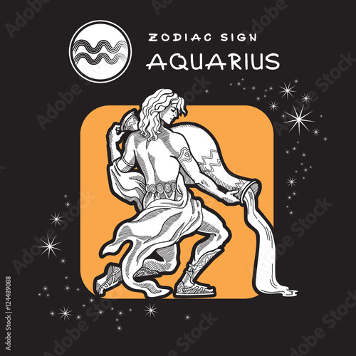 Aquarius - Zodiac Sign. Vector Icon of Zodiac Symbol. Traditional image of Water Bearer in Graphic Style.