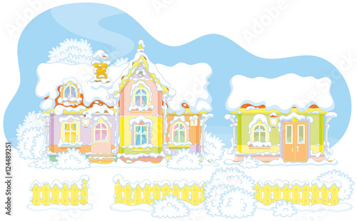 Colorful snow-covered house of Santa Claus and his workshop at the North