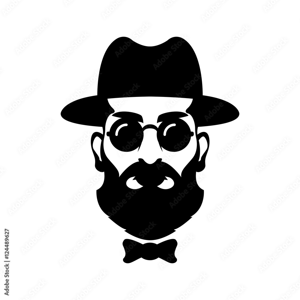 hipster head face vector illustration style Flat
