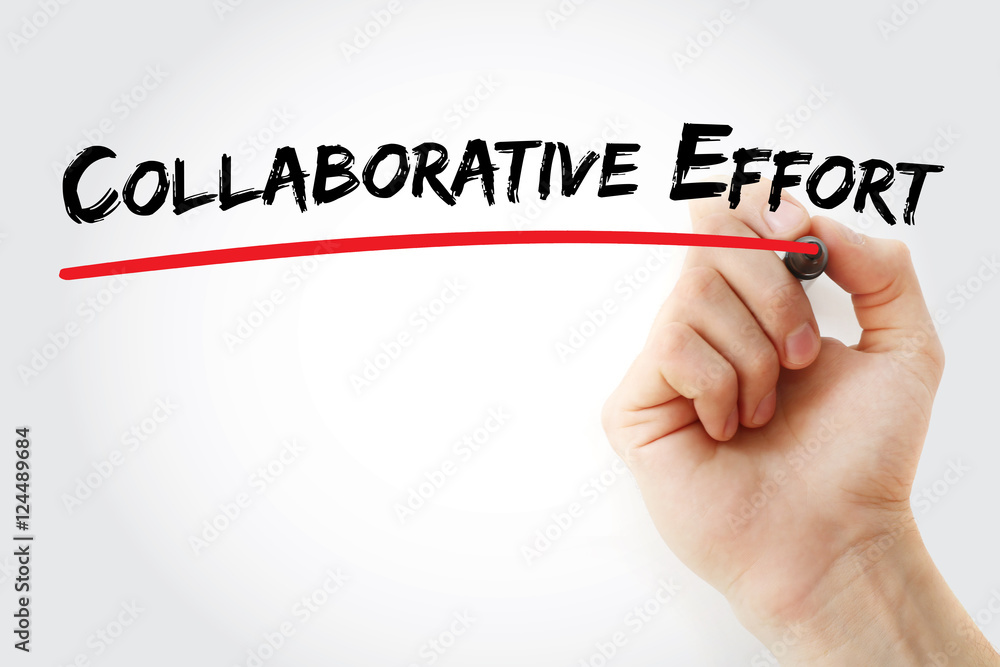 Hand writing Collaborative effort with marker, concept background Hand writing Collaborative effort with marker, concept background