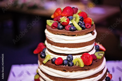 Wallpaper Mural Naked wedding chocolate cake topped with berries Torontodigital.ca