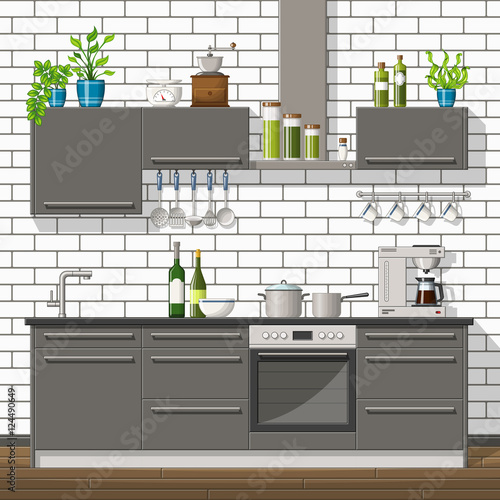 Illustration of interior equipment of a modern kitchen