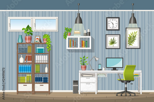 Illustration of interior equipment of a modern home office