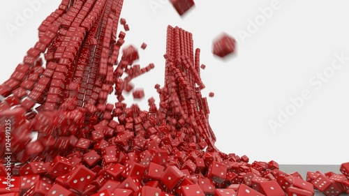 3d rendering of a dice wall demolished by a wrecking ball
