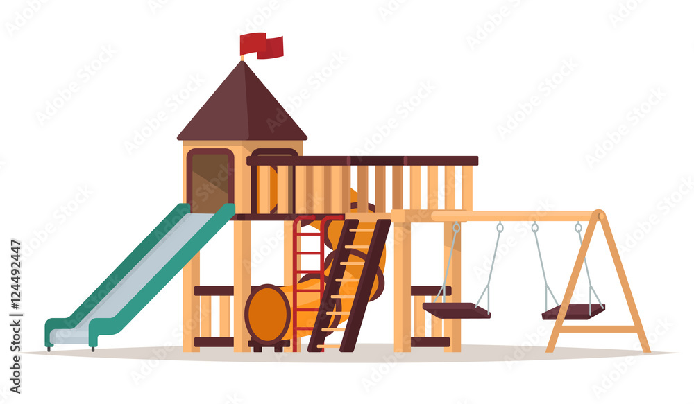 Αυτοκόλλητο Children's playground with swings and slides on white background