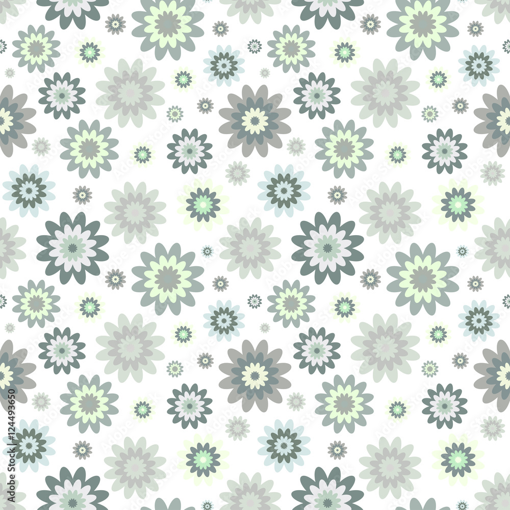 Seamless flower pattern in tints of green, gray & yellow on white. Seamless flower pattern in tints of green, gray & yellow on white.