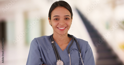 Happy Mexican woman nurse smiling photo