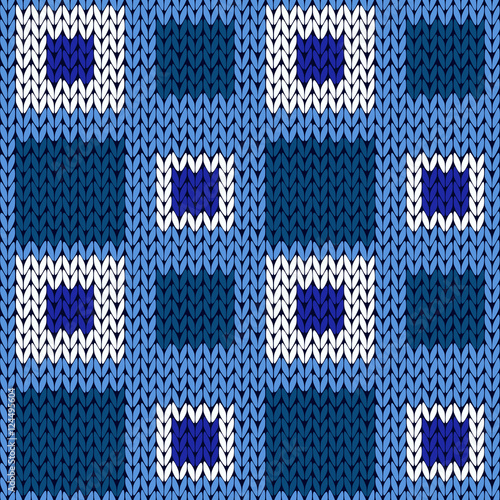 Seamless knitting geometrical color pattern in blue hues