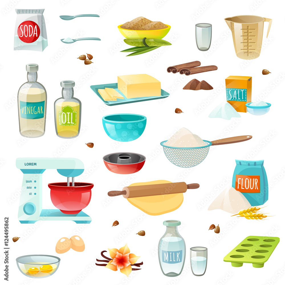 Baking Ingredients Colored Icons Baking Ingredients Colored Icons
