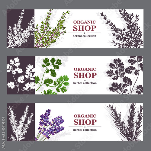 Organic Shop Banners With Herbs