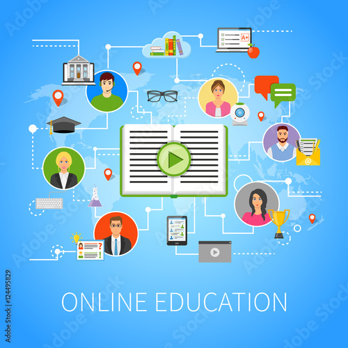 Online Education Flat Infographic Webpage Composition 