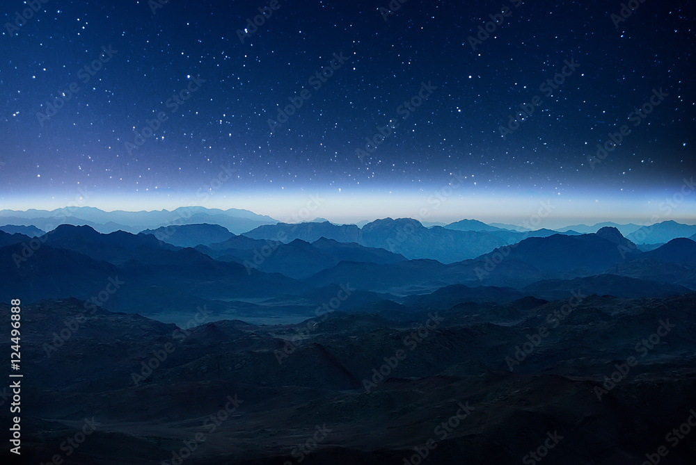 Night mountains before sunrise in the Egypt. Sinai Peninsula, the mountain of Moses