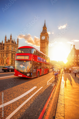 Big Ben against colorful sunset in London  UK