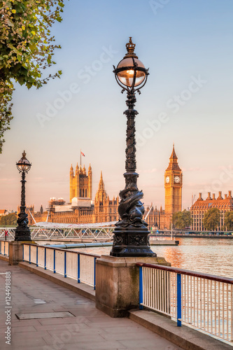 Big Ben with embankment in London  England  UK