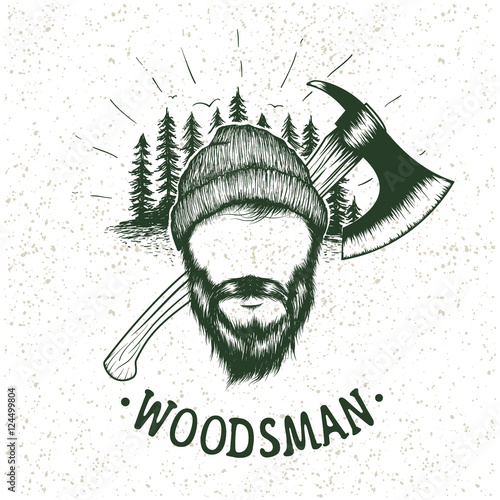 lumberjack with ax on forest background