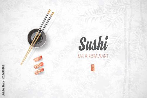 Concept design of the invitation sushi restaurant. Vector illust