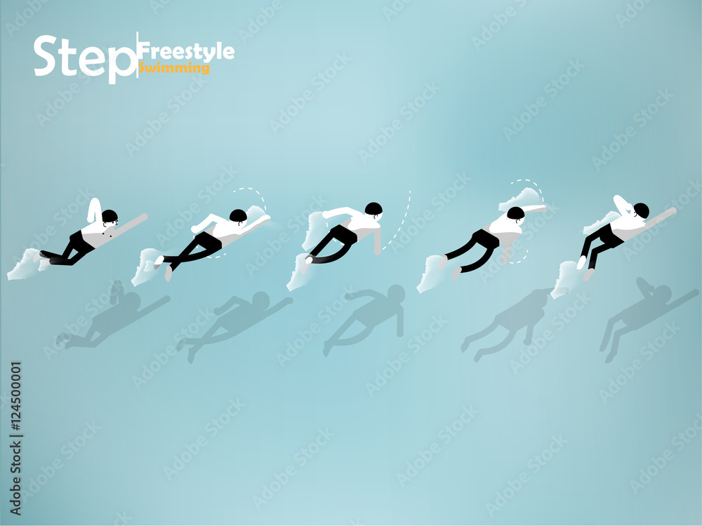 beautiful graphic isometric design of the step of freestyle swimming