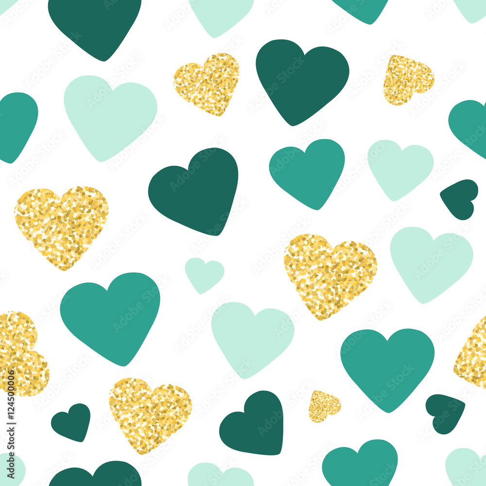 Seamless pattern background with gold glitter and green hearts. Love  concept. Cute wallpaper. Good idea for your Wedding, Valentine's Day or  Birthday design. Vector illustration. Stock Vector | Adobe Stock