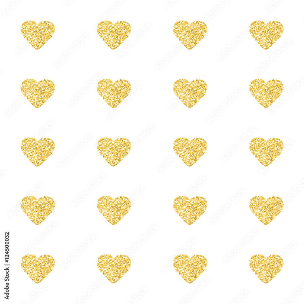 Seamless pattern background with gold glitter hearts. Love concept