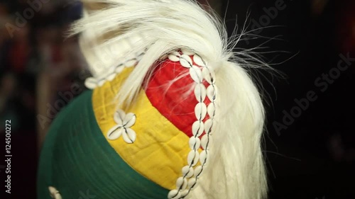 National African clothing. headdress with a crest of hair. Close-up