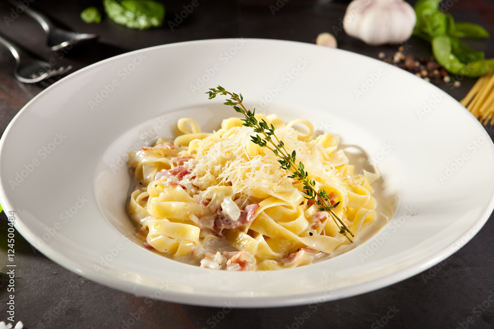 Fettuccine Carbonara with Parmesan Fettuccine Carbonara with Parmesan