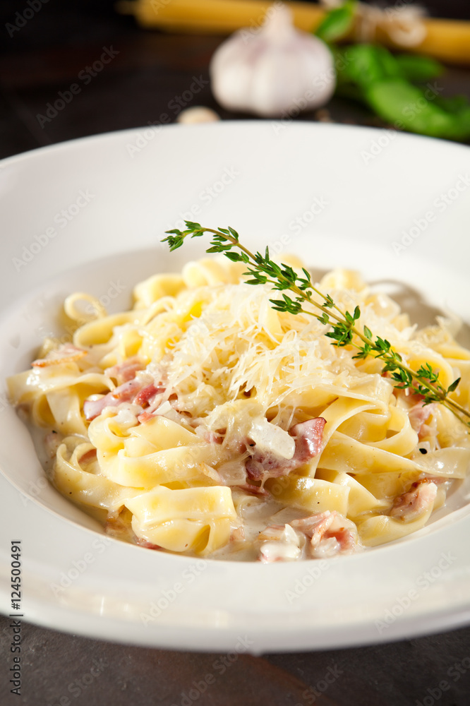 Fettuccine Carbonara with Parmesan Fettuccine Carbonara with Parmesan