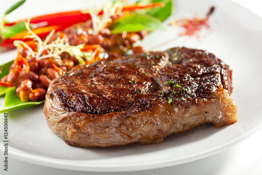 Beef Steak with Red Bean Garnish Beef Steak with Red Bean Garnish