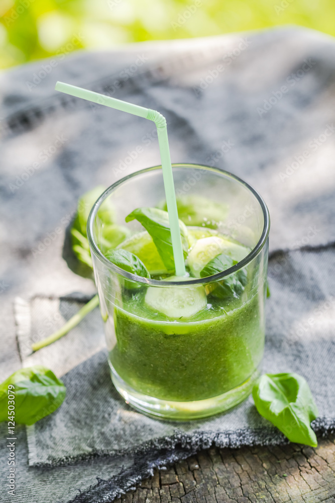 Green smoothie fresh cucumbers celery basil Green smoothie fresh cucumbers celery basil