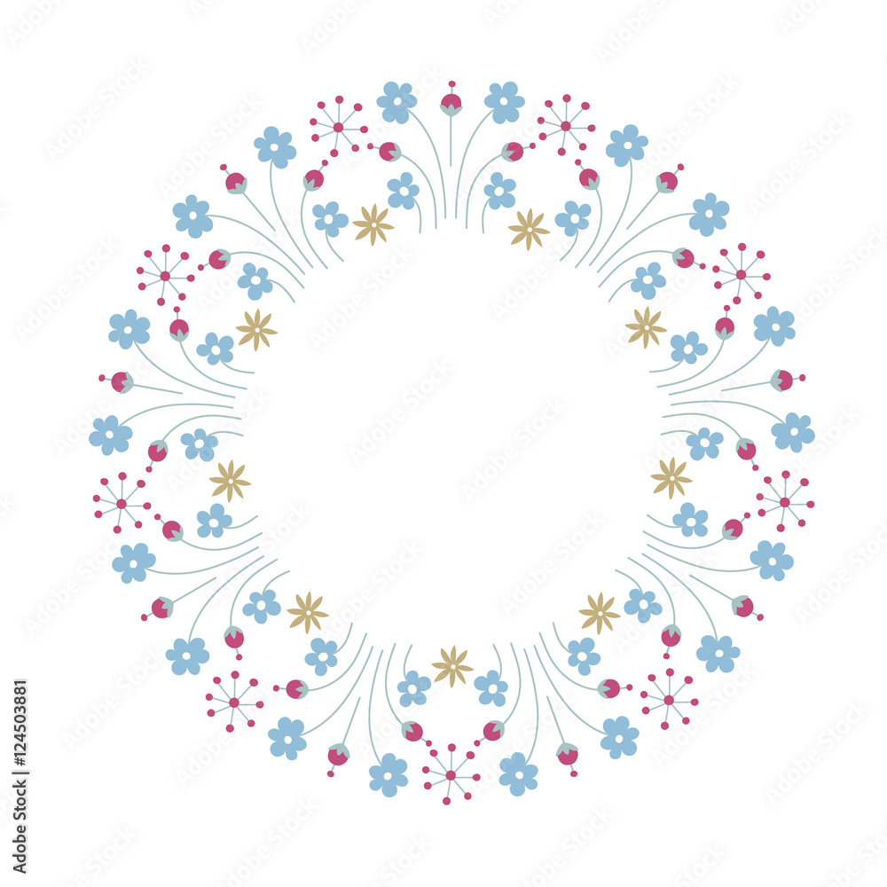 Round frame with doodle flowers