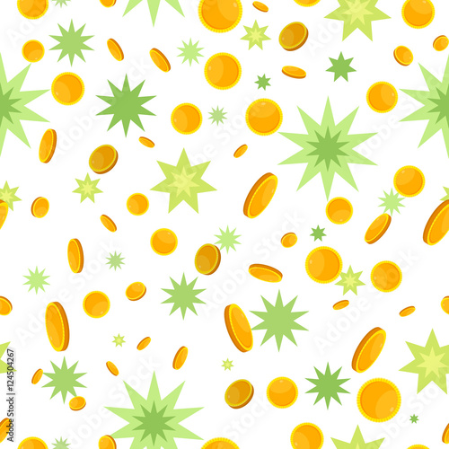 Seamless Pattern with Coins and Star Splashes.