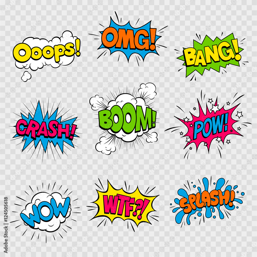 Vector Illustration of Colorful Cartoon Sound Effects Stock Vector | Adobe  Stock